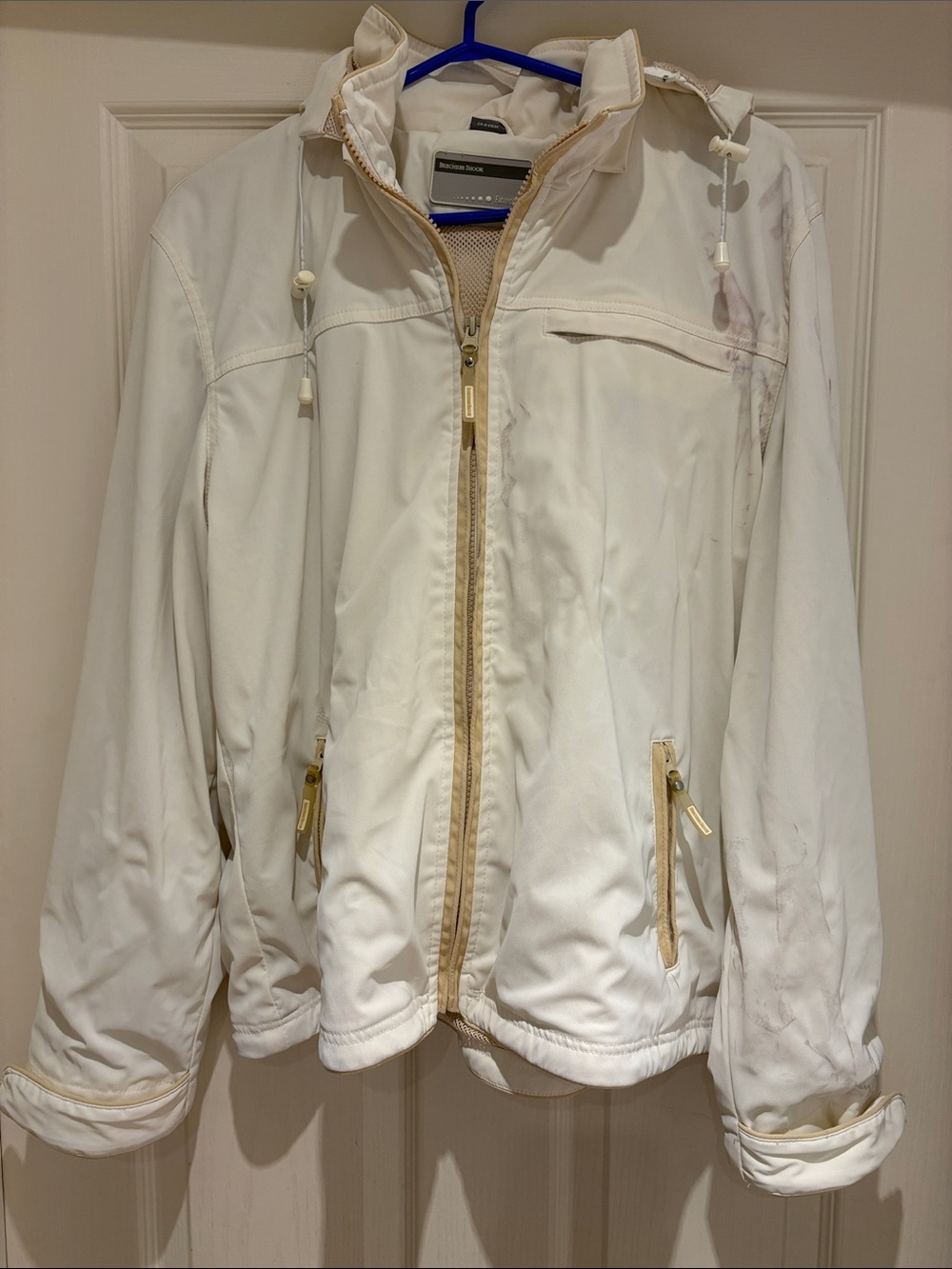 🆓 w $30 purch Beechers Brook Women’s Off-white/Cream Hooded Rain Jacket - size L